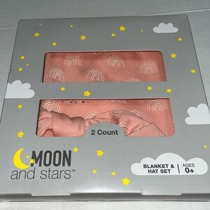 Moon‎ and Stars Baby Hat and Blanket New in Box